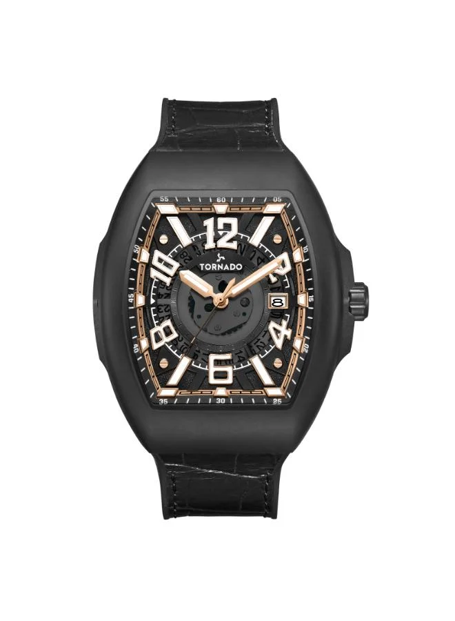 تورنيدو Men's Leather Analog Display Watch T25001-BLBB - 44mm